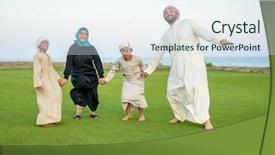  Presentation with arabic - PPT theme with arabic family on green meadow in nature background and a sky blue colored foreground