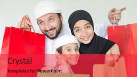  Presentation with family shopping - Colorful slide deck enhanced with arabic family with mall shopping backdrop and a red colored foreground