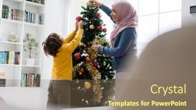  Presentation with family tree - Beautiful presentation theme featuring arabic-family-with-new-year backdrop and a violet colored foreground