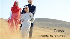  Presentation with nature - PPT layouts having arabic father mother son - happy family in nature background and a coral colored foreground