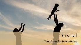  Presentation with arabic children - Slide set featuring arabic father mother son - silhouette children with parents playing background and a coral colored foreground