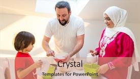 Presentation with arabic food - Amazing slides having arabic father mother son - young happy family making food backdrop and a coral colored foreground