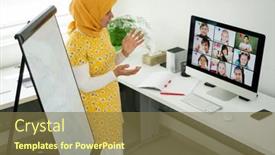  Presentation with arabic children - Amazing PPT theme having arabic-female-teacher-working backdrop and a tawny brown colored foreground