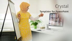  Presentation with arabic children - Slide set consisting of arabic-female-teacher-working background and a lemonade colored foreground