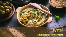  Presentation with sesame paste - Audience pleasing slide set consisting of arabic-food-aubergine-paste backdrop and a tawny brown colored foreground