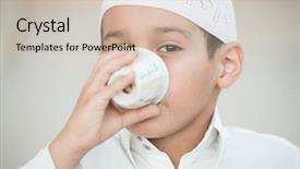  Presentation with hospitality - PPT theme consisting of pouring dallah or coffee pot background and a soft green colored foreground