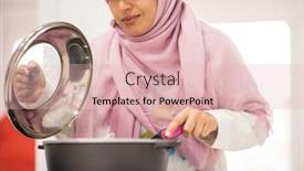  Presentation with arabic food - Slide set consisting of arabic housewife at home making food in kitchen background and a lemonade colored foreground