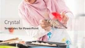  Presentation with arabic food - Audience pleasing presentation design consisting of arabic housewife at home making food in kitchen backdrop and a lemonade colored foreground