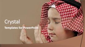  Presentation with arabic - Presentation design consisting of arabic kid praying doa background and a coral colored foreground