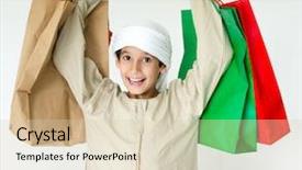  Presentation with paper bag vs plastic bags - Theme featuring arabic kid with shopping bags background and a lemonade colored foreground