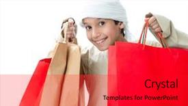  Presentation with paper bag vs plastic bags - Beautiful theme featuring arabic kid with shopping bags backdrop and a dark gray colored foreground