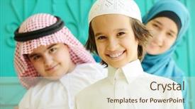  Presentation with arabic kids - Presentation theme having arabic kids group background and a lemonade colored foreground