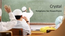  Presentation with arabic letters - Slide deck enhanced with arabic letters - teacher at classroom writing ramadan background and a light gray colored foreground