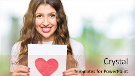  Presentation with teeth - Colorful slide deck enhanced with arabic letters - young adult woman holding card backdrop and a coral colored foreground