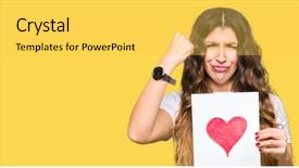  Presentation with young - PPT layouts enhanced with arabic letters - young adult woman holding card background and a yellow colored foreground