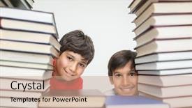  Presentation with children books - Slides having arabic lietrature - children in library with books background and a coral colored foreground