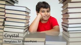  Presentation with children books - Audience pleasing slides consisting of arabic lietrature - children in library with books backdrop and a  colored foreground