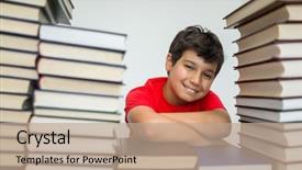  Presentation with arabic children - Slides having arabic lietrature - children in library with books background and a coral colored foreground