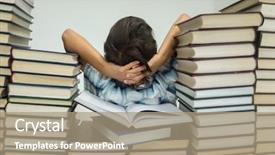  Presentation with books on bookshelf in library - Colorful theme enhanced with arabic lietrature - kid in library reading books backdrop and a  colored foreground