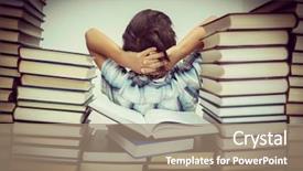  Presentation with books on bookshelf in library - Cool new PPT theme with arabic lietrature - kid in library reading books backdrop and a  colored foreground