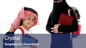  Presentation with children story book - Slide deck enhanced with arabic lietrature - middle eastern children background and a navy blue colored foreground