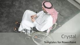  Presentation with arabic - Theme having arabic-man-in-wheelchair background and a light gray colored foreground