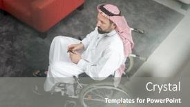  Presentation with arabic - Colorful slide set enhanced with arabic-man-in-wheelchair backdrop and a gray colored foreground