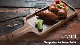  Presentation with appetizer - Beautiful slide deck featuring arabic meat appetizer kibbeh isolated backdrop and a tawny brown colored foreground