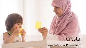  Presentation with mother son flowers - Audience pleasing PPT theme consisting of arabic mother with little son backdrop and a lemonade colored foreground