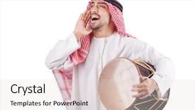  Presentation with arab music - Audience pleasing slides consisting of arabic music - arab man playing drum isolated backdrop and a lemonade colored foreground