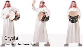  Presentation with cable drum - Theme featuring arabic music - arab man with drum isolated background and a light gray colored foreground