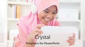  Presentation with muslim teen - PPT theme featuring arabic music - southeast asian teenager listen mp3 background and a lemonade colored foreground