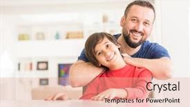  Presentation with new home - Amazing presentation design having arabic muslim - happy father and son backdrop and a coral colored foreground