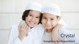  Presentation with lifestyle - PPT theme with arabic muslim - lifestyle posing people background and a sky blue colored foreground