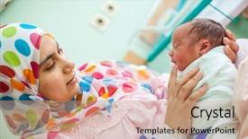  Presentation with hospital bed - Amazing theme having arabic muslim - mother carrying her child backdrop and a coral colored foreground