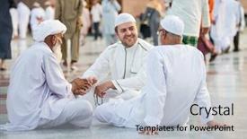  Presentation with muslim - Audience pleasing theme consisting of arabic muslim - small group of men sitting backdrop and a light blue colored foreground