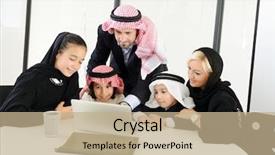  Presentation with arabic children - Cool new presentation theme with arabic muslim business people backdrop and a coral colored foreground