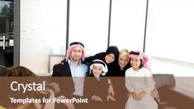  Presentation with family photo - Amazing PPT theme having arabic muslim family having photo backdrop and a  colored foreground