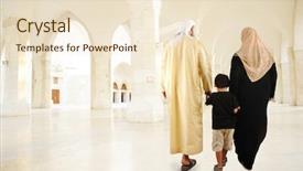  Presentation with arabic kids - PPT theme enhanced with arabic muslim family walking indoor background and a lemonade colored foreground