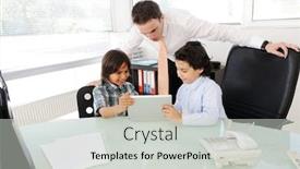  Presentation with teaching - Cool new PPT layouts with arabic muslim father teaching his sons in office backdrop and a light gray colored foreground