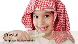  Presentation with muslim teen - Colorful PPT theme enhanced with arabic muslim kid brushing teeth backdrop and a  colored foreground