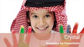  Presentation with arabic kids - Cool new PPT theme with arabic muslim playful colorful child backdrop and a coral colored foreground