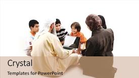  Presentation with arabic children - PPT layouts enhanced with arabic muslim teacher with children background and a coral colored foreground