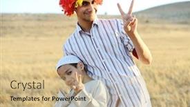  Presentation with people enjoying - Slide set with arabic people enjoying in nature background and a coral colored foreground