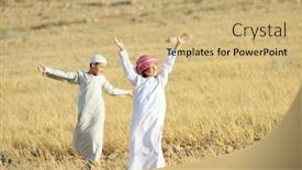  Presentation with people enjoying - Colorful slide set enhanced with arabic people enjoying in nature backdrop and a coral colored foreground