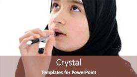  Presentation with arabic - Presentation design enhanced with arabic-school-girl-portrait background and a tawny brown colored foreground
