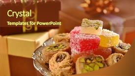  Presentation with arabic - Slides consisting of arabic sweet with gift boxes background and a tawny brown colored foreground