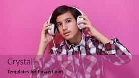  Presentation with arabic music - Beautiful theme featuring arabic-teenage-boy-wearing-headphones backdrop and a coral colored foreground