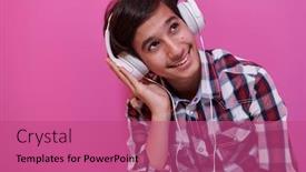  Presentation with arabic music - Amazing slide deck having arabic-teenage-boy-wearing-headphones backdrop and a coral colored foreground