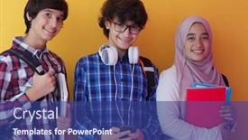  Presentation with purple education - Colorful PPT theme enhanced with arabic-teenagers-as-team-students backdrop and a ocean colored foreground